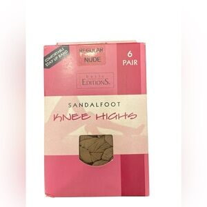 Basic Editions Nude Sandalfoot Knee Highs 6 Pair Regular Size NEW Vintage‎